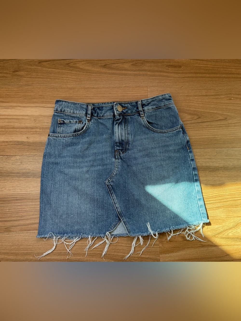 ASOS Denim Frayed Hem Mini Skirt